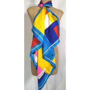 Yves Saint Laurent YSL Paris Pure Silk  Colorblock Large Scarf Hand Rolled Edges
